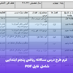 فرم طرح درس سالانه ریاضی پنجم ابتدایی | ویرایش آسان