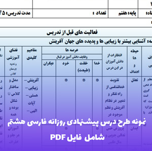 نمونه طرح درس پیشنهادی روزانه فارسی هشتم | Word قابل ویرایش