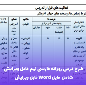 طرح درس روزانه فارسی نهم قابل ویرایش | ویژه معلمان دقیق و منظم
